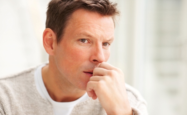 Closeup portrait of tensed man